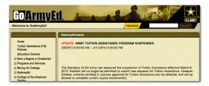 In March, this FU message greeted Army  students. Funding was restored -- over the Secretary's resistance -- in about a month. 