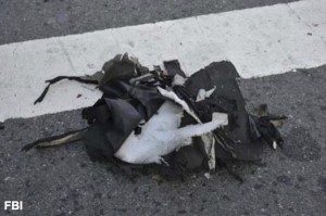 Other pressure cooker (and containing bag) remains of the bomb planted by "Refugee" Tamerlan Tsarnayev. FBI.