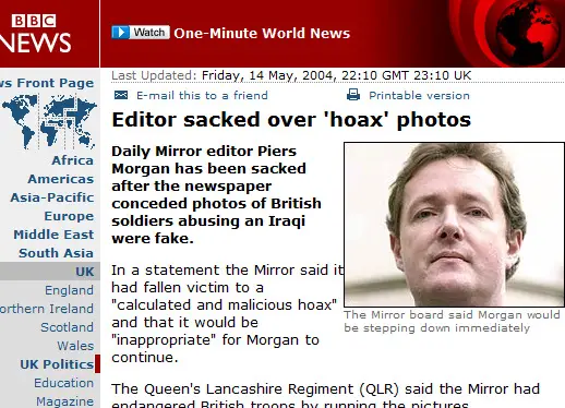 Piers Morgan fired by the Daily Mirror, 2004
