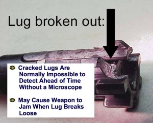 Note that two of the seven lugs had failed. After the first one lets go, the overloaded remainder fail in rapid succession.