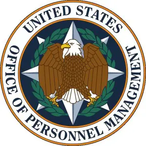 The OPM Logo: an eagle being stretched on a rack, or maybe drawn and quartered.