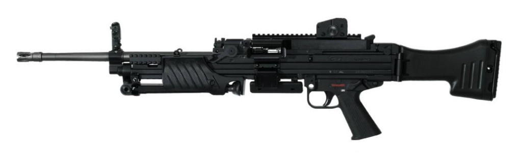 The HK MG4 closely resembles the FN Minimi and its derivatives, but has some novel features, like downward ejection.