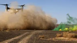 Typical V22 dust devil on arid LZ. (Not a photo from this mishap). 