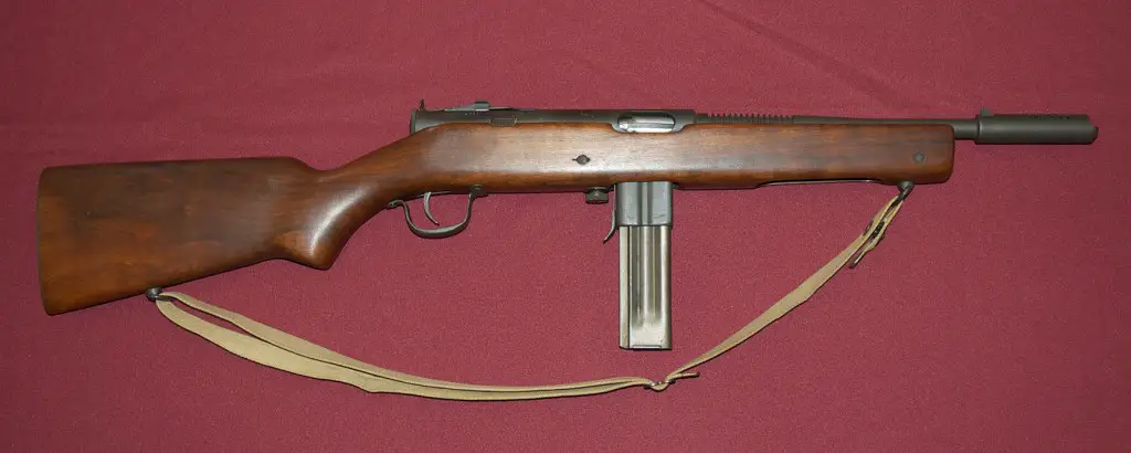 A Reising Model 50, the variant most used by the Marines. This one has a 12-round magazine in place of the usual smooth-sided 20-rounder.