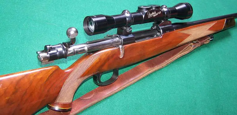 This .300 Weatherby Magnum was made in California, and is topped by an Imperial scope in Buehler mounts. 