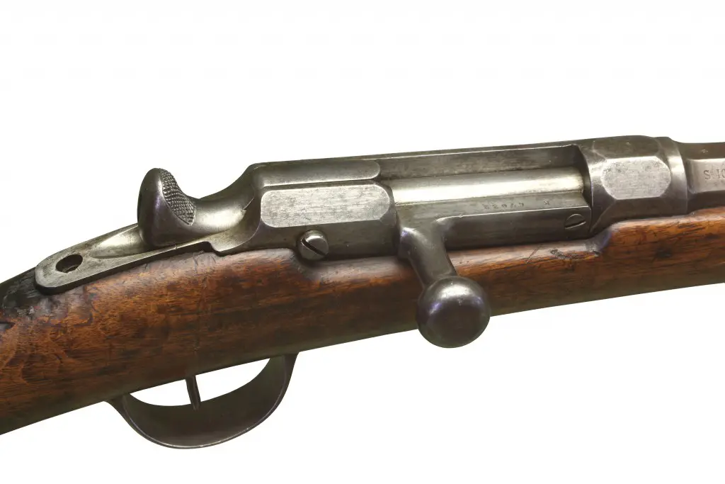 Here's another view of the Chassepot, action closed. The stylistic resemblance to the much later Mosin-Nagant repeater is eerie; did it inspire that design?