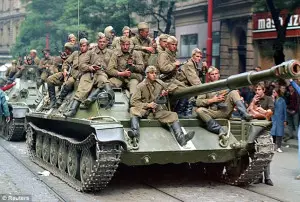 These Soviet troops invading Czechoslovakia in 1968 apparently didn't get the memo. The guys on the front of the ASU-85 are taking a hell of a risk. 