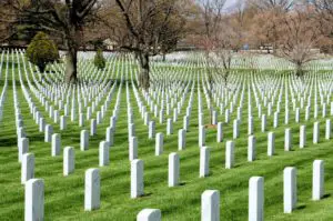 American dead in WWII were a relatively small minority. (Here, Arlington Cemetery in Washington).