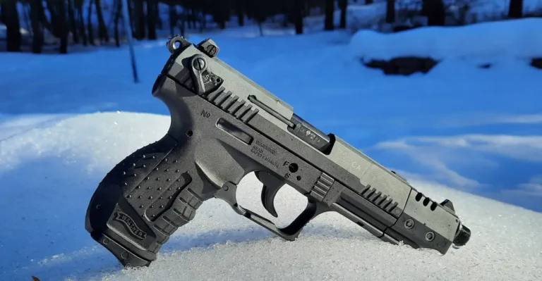 Walther P22 Pistol review while sitting outside on snow embankment