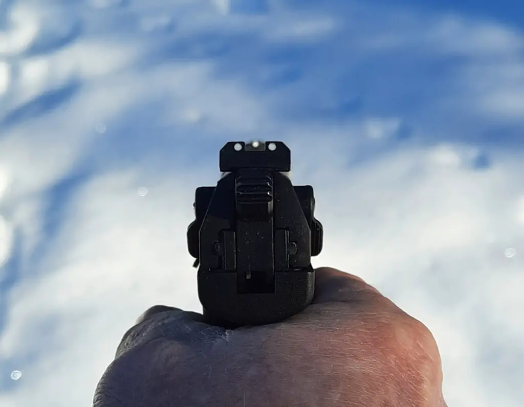 Iron sights on Walther P22 pistol