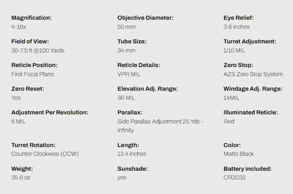 Arken Optics SH4 Gen2 Scope specs