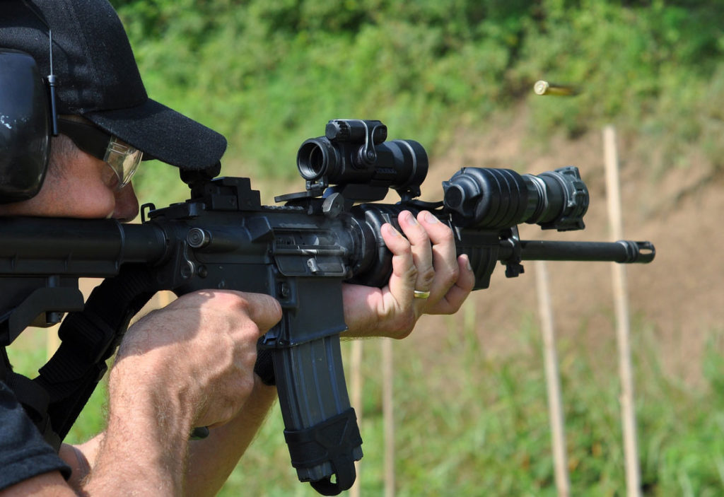 AR15 customized with several accessories and sight