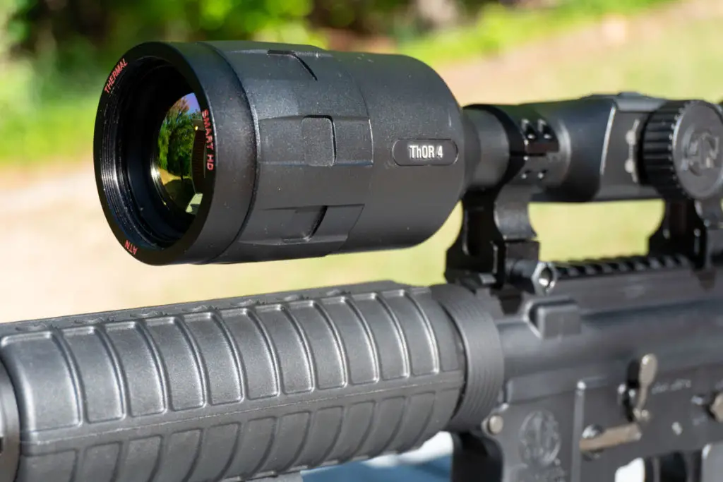 ATN Thor 4 Scope mounted on an AR 15 Rifle