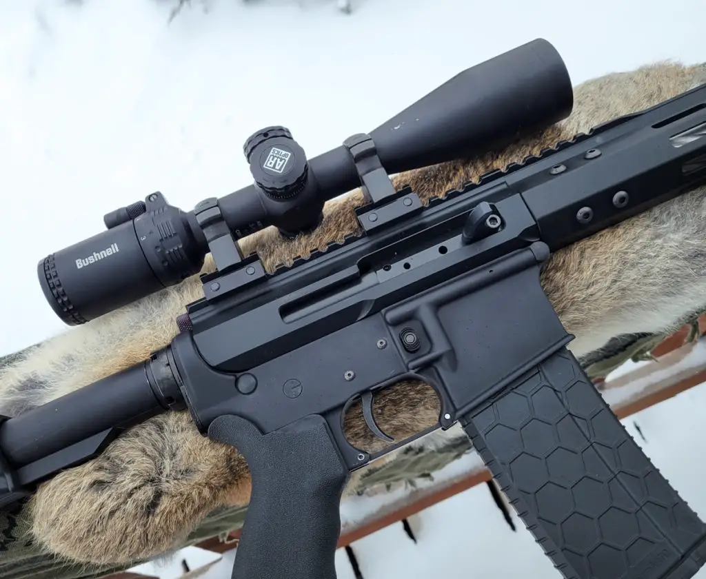 Bushnell AR Scope mounted on an ar-15 rifle