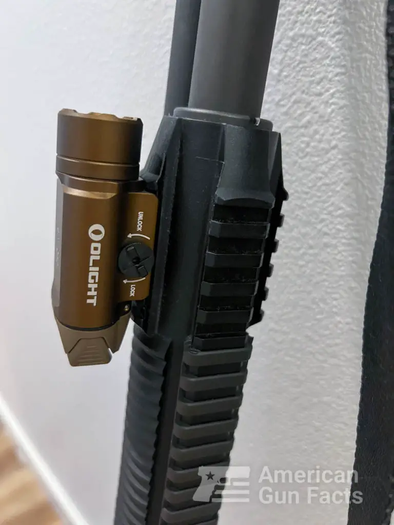 Olight Valkyrie mounted on a shotgun