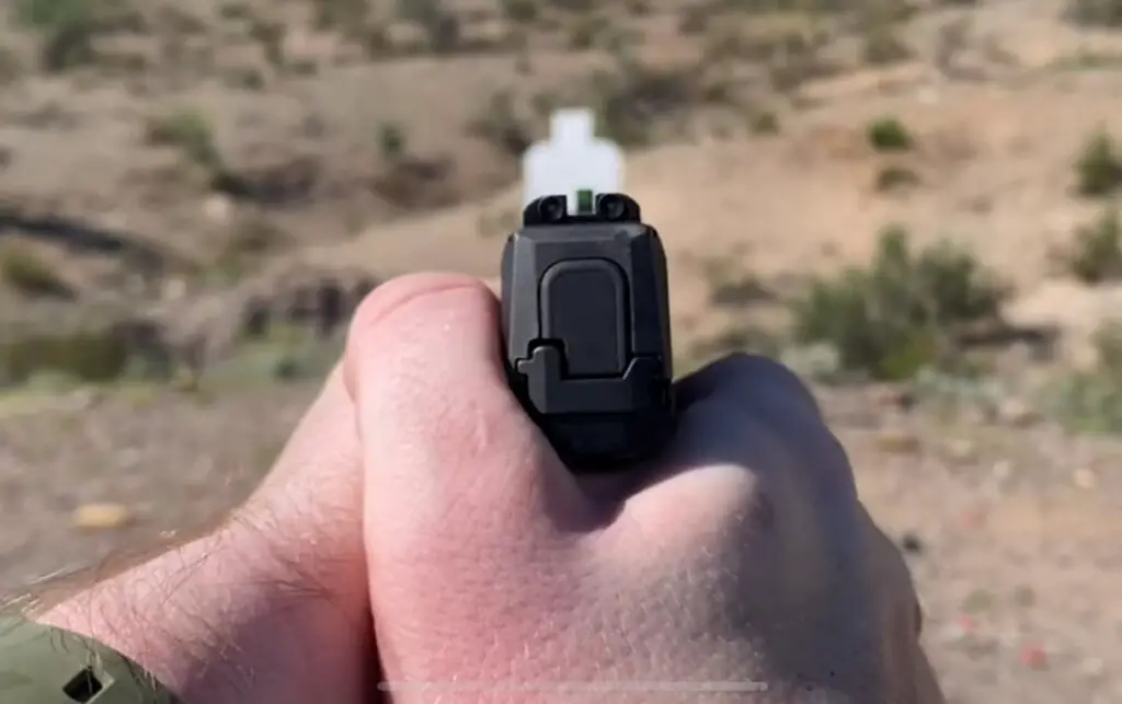 Looking down the iron sights of the Sig P365